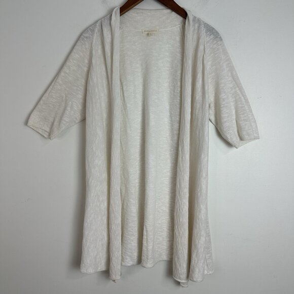 Eileen Fisher Linen Blend Long Open Front Cardigan Short Sleeve White Petite Med - Picture 1 of 6